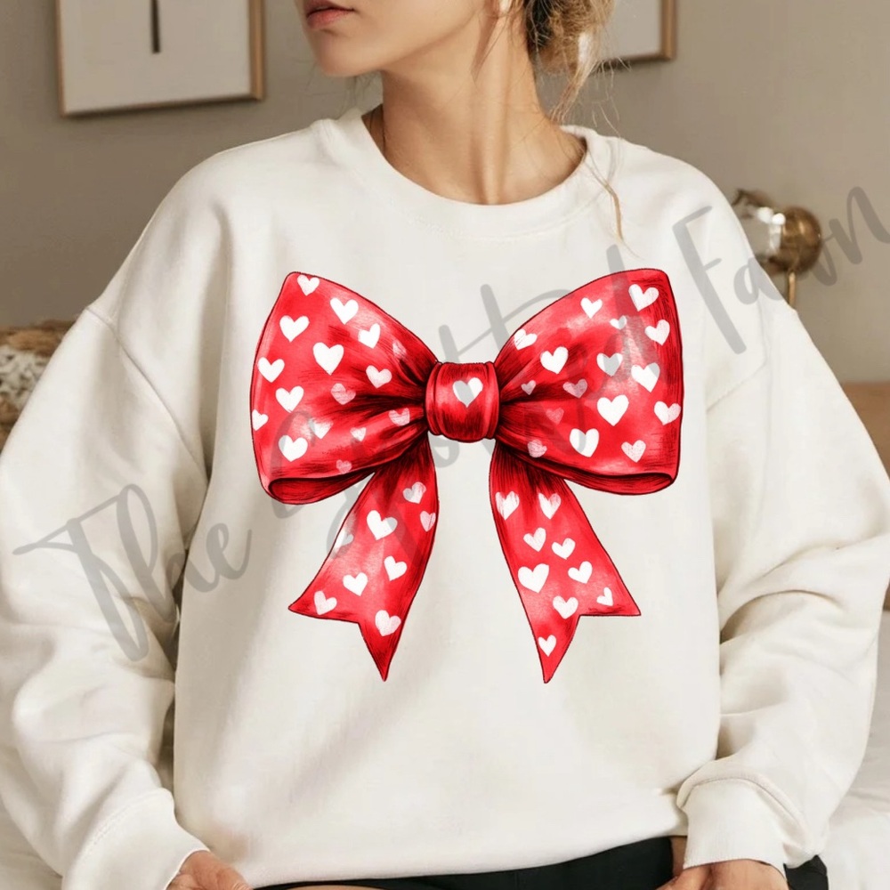 Women's White Sweatshirt with Red Bow Design